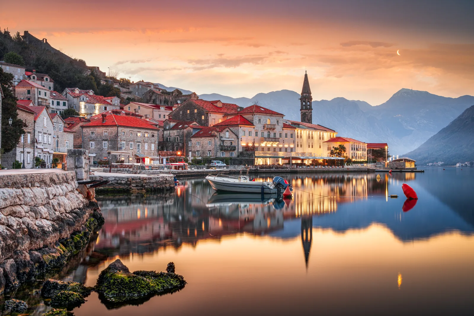 Harbor town at sunset, compressed with Image Compressor